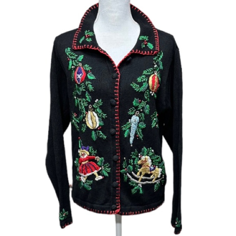 Victoria Jones Not So Ugly Christmas Sweater Beaded Sequins Embroidered Size S